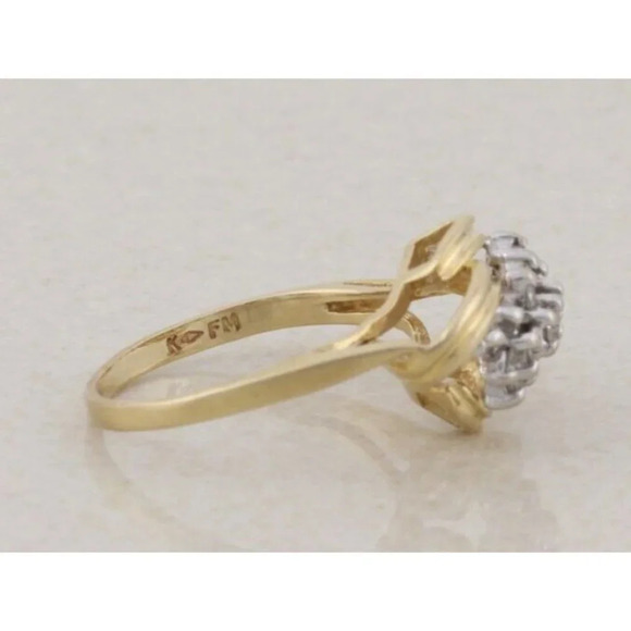 14k Yellow Gold .16 carat Diamond Cluster Ribbon Ring 5 1/4 - Picture 8 of 9